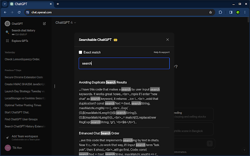 Searchable ChatGPT: search GPT conversation history  from Chrome web store to be run with OffiDocs Chromium online