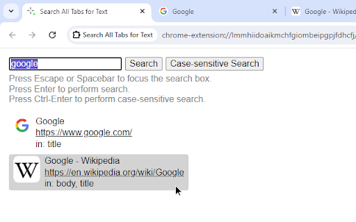 Search All Tabs (Simple but Fast)  from Chrome web store to be run with OffiDocs Chromium online