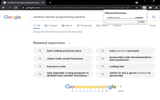 Search Domain Blocker™  from Chrome web store to be run with OffiDocs Chromium online