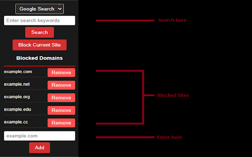 Search Engine Website Excluder  from Chrome web store to be run with OffiDocs Chromium online