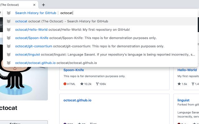 Search History for GitHub  from Chrome web store to be run with OffiDocs Chromium online