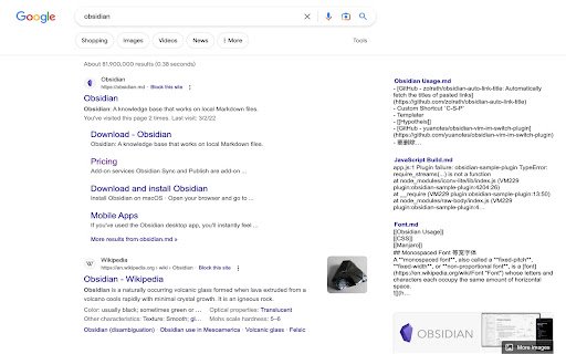 Search Obsidian in Google  from Chrome web store to be run with OffiDocs Chromium online