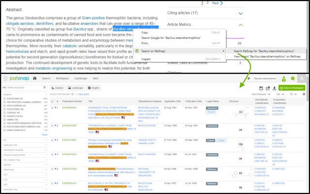 Chrome Web ストアから PatSnap を検索して、OffiDocs Chromium オンラインで実行する