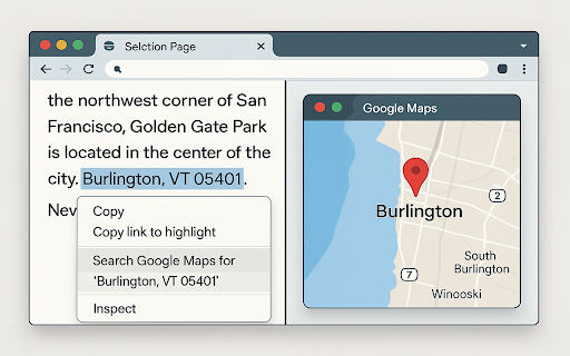 Search Selected Text in Google Maps  from Chrome web store to be run with OffiDocs Chromium online