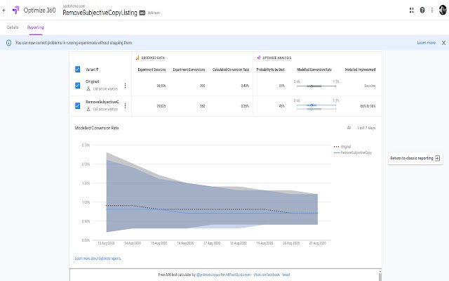 Pangalawang Opinyon para sa Google Optimize mula sa Chrome web store na tatakbo sa OffiDocs Chromium online