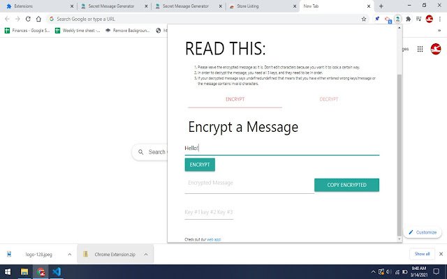 Le générateur de messages secrets de la boutique en ligne Chrome doit être exécuté avec OffiDocs Chromium en ligne