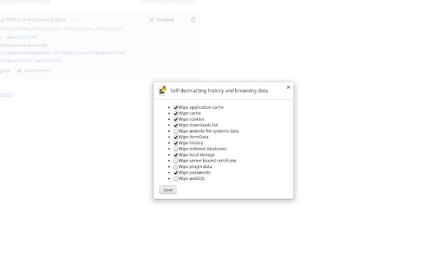 Self destructing history and browsing data  from Chrome web store to be run with OffiDocs Chromium online