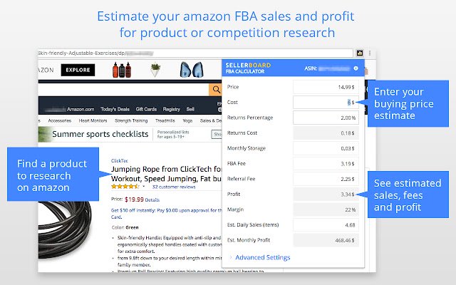 Chrome 网上商店的 sellerboard Amazon FBA 利润计算器将与 OffiDocs Chromium 在线一起运行