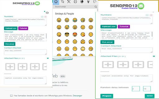 SendPro12 Send personalized messages  from Chrome web store to be run with OffiDocs Chromium online
