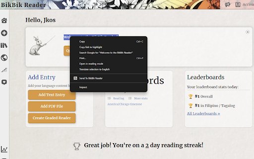 Send To BikBik Reader  from Chrome web store to be run with OffiDocs Chromium online