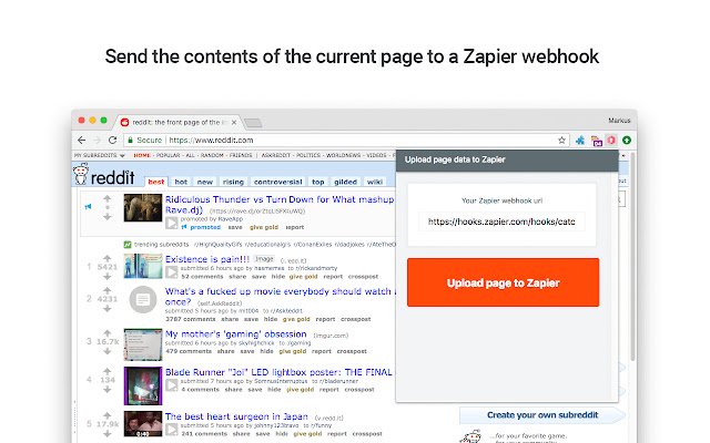 Send to Zapier  from Chrome web store to be run with OffiDocs Chromium online