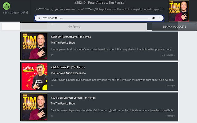 Sensodepo Podcast Player da Chrome Web Store para ser executado com OffiDocs Chromium online