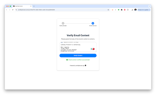 Sent By Human Email Verification  from Chrome web store to be run with OffiDocs Chromium online