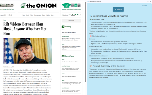 Sentiment Analyzr from Chrome web store to be run with OffiDocs Chromium online Sentiment Analyzr from Chrome web store to be run with OffiDocs Chromium online