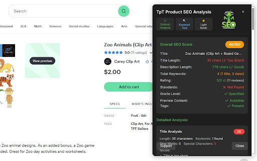 SEO Analyzer for TPT  from Chrome web store to be run with OffiDocs Chromium online