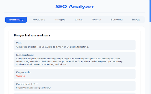 SEO Analyzer Pro  from Chrome web store to be run with OffiDocs Chromium online