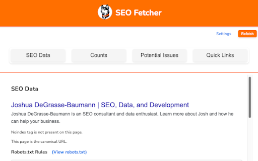 SEO Fetcher  from Chrome web store to be run with OffiDocs Chromium online