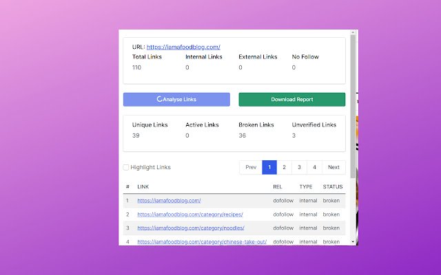 SEO LinkChecker (Follows, extenal Internal) de la boutique en ligne Chrome à exécuter avec OffiDocs Chromium en ligne