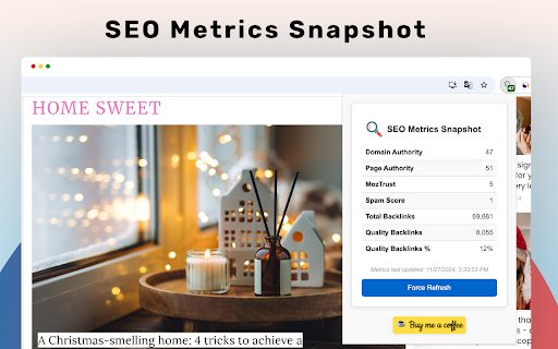 SEO Metrics Snapshot  from Chrome web store to be run with OffiDocs Chromium online