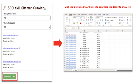 SEO XML Sitemap Crawler (Meta Robot  Robots.txt)  from Chrome web store to be run with OffiDocs Chromium online