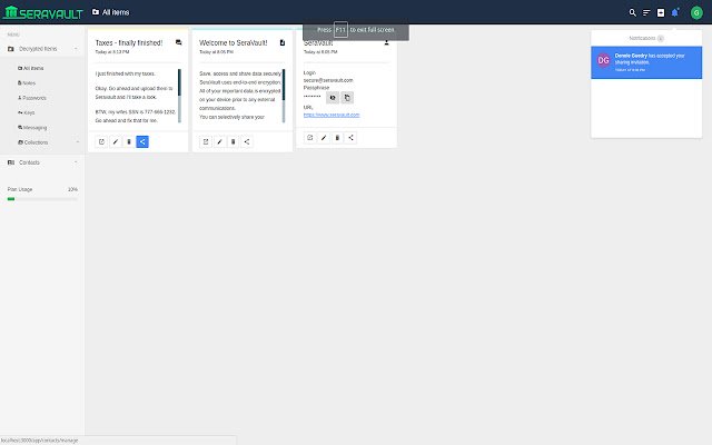 Seravault  from Chrome web store to be run with OffiDocs Chromium online