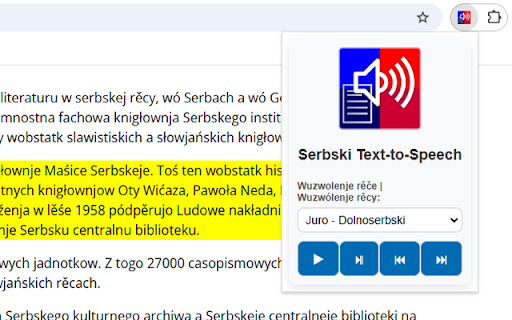 Serbski Text to Speech Erweiterung from Chrome web store to be run with OffiDocs Chromium online Serbski Text to Speech Erweiterung from Chrome web store to be run with OffiDocs Chromium online