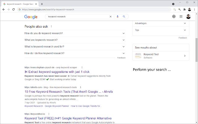 SERP Keyword Scraper by searchanalyzer  from Chrome web store to be run with OffiDocs Chromium online