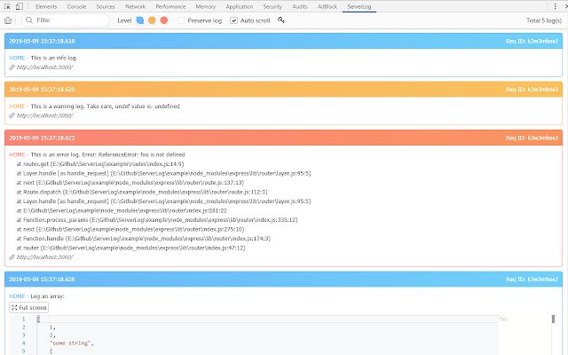 Server Log  from Chrome web store to be run with OffiDocs Chromium online