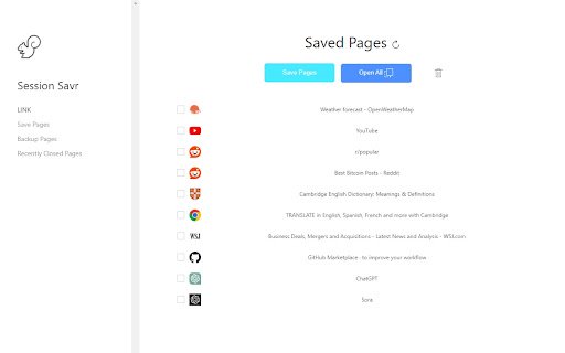 Session Savr  from Chrome web store to be run with OffiDocs Chromium online