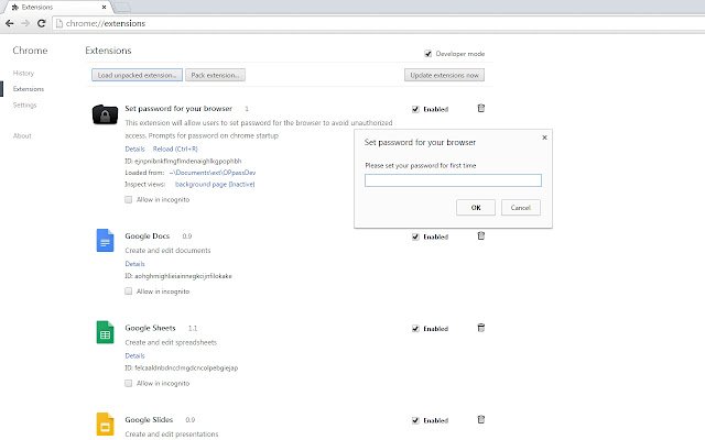 Set password for your browser ( chrome lock )  from Chrome web store to be run with OffiDocs Chromium online