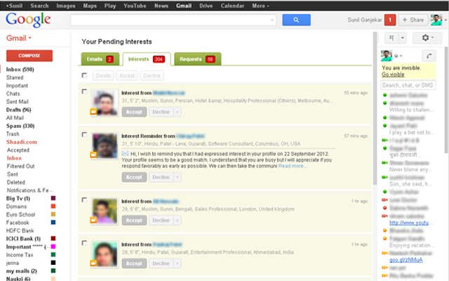 Shaadi.com Pinag-isang Inbox mula sa Chrome web store na tatakbo sa OffiDocs Chromium online