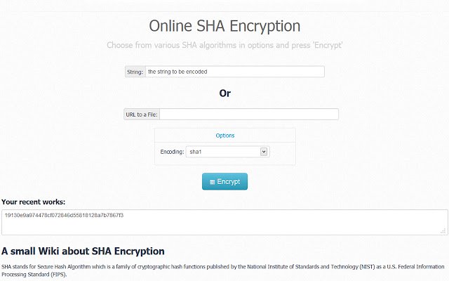 SHA Encrypter de Chrome web store se ejecutará con OffiDocs Chromium en línea