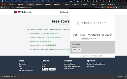 Shake Torrent  from Chrome web store to be run with OffiDocs Chromium online