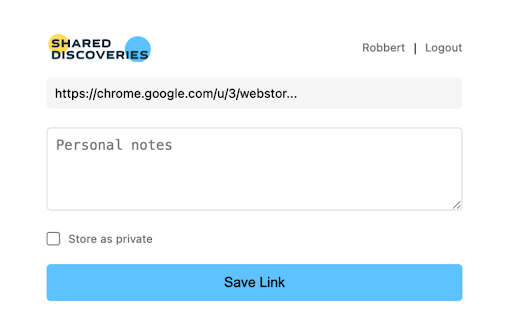 SharedDiscoveries: save  organize links  from Chrome web store to be run with OffiDocs Chromium online