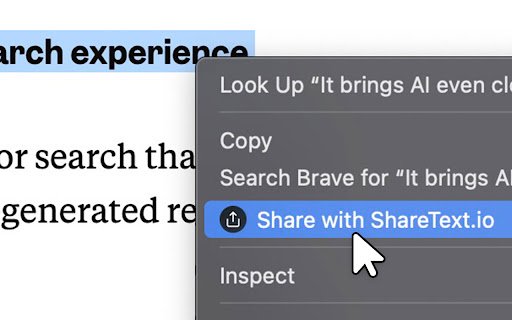 ShareText.io Instant Text Sharing via URL  from Chrome web store to be run with OffiDocs Chromium online
