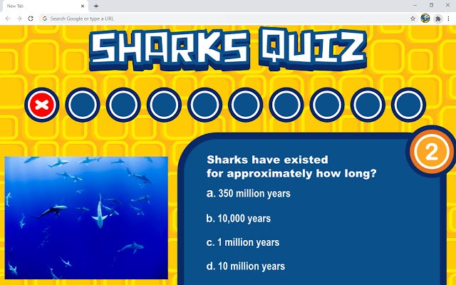Гра Sharks Quiz із веб-магазину Chrome, яку можна запускати за допомогою OffiDocs Chromium онлайн
