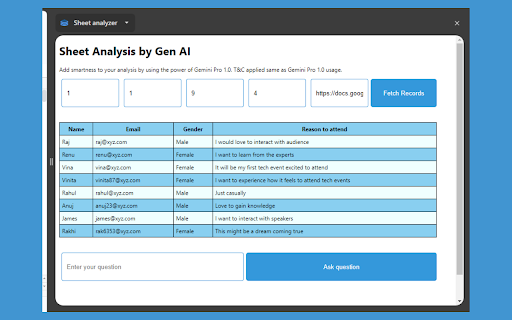Sheet analyzer  from Chrome web store to be run with OffiDocs Chromium online