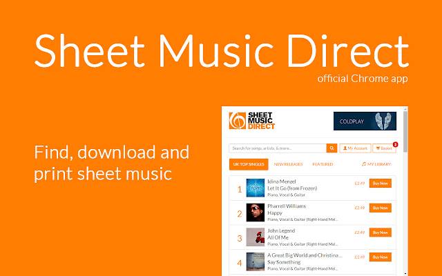 SheetMusicDirect de Chrome web store se ejecutará con OffiDocs Chromium en línea