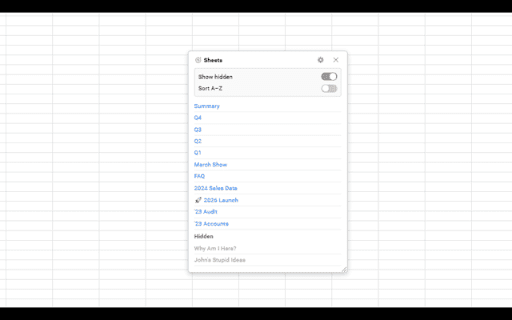 Sheet Navigator  from Chrome web store to be run with OffiDocs Chromium online