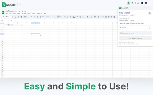 SheetsGPT AI Google Sheets Formula Maker  from Chrome web store to be run with OffiDocs Chromium online