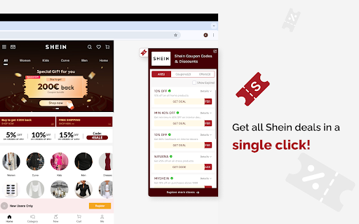 Shein Coupon Finder  from Chrome web store to be run with OffiDocs Chromium online