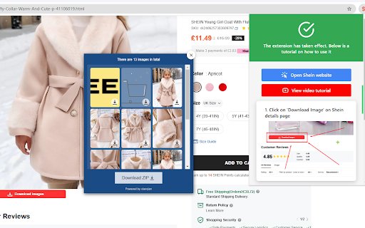 Shein Image Scraper Batch Download  from Chrome web store to be run with OffiDocs Chromium online