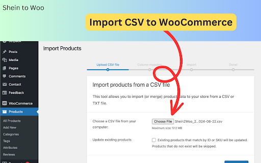 Shein to WooCommerce CSV Exporter  from Chrome web store to be run with OffiDocs Chromium online