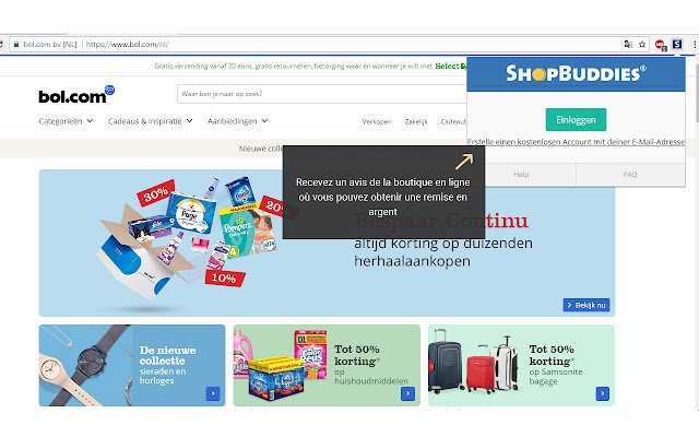 Shopbuddies.ch Cashback Melder din magazinul web Chrome va fi rulat cu OffiDocs Chromium online