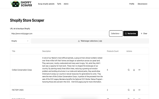Shopify Scraper  from Chrome web store to be run with OffiDocs Chromium online