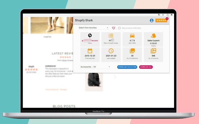 Shopify SHARK Product scraper store spy dal Chrome web store da eseguire con OffiDocs Chromium online