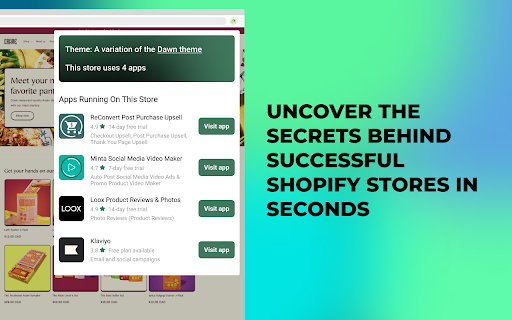 Shopify Store Spy Shoper Spy Shopify apps  from Chrome web store to be run with OffiDocs Chromium online