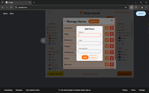 Shop Search  from Chrome web store to be run with OffiDocs Chromium online