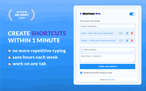 Shortcut Pro: Templates Snippets from Chrome web store to be run with OffiDocs Chromium online Shortcut Pro: Templates Snippets from Chrome web store to be run with OffiDocs Chromium online