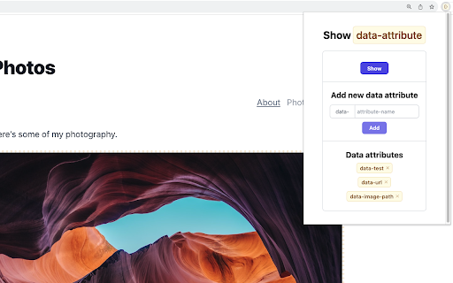 Show Data Attributes  from Chrome web store to be run with OffiDocs Chromium online